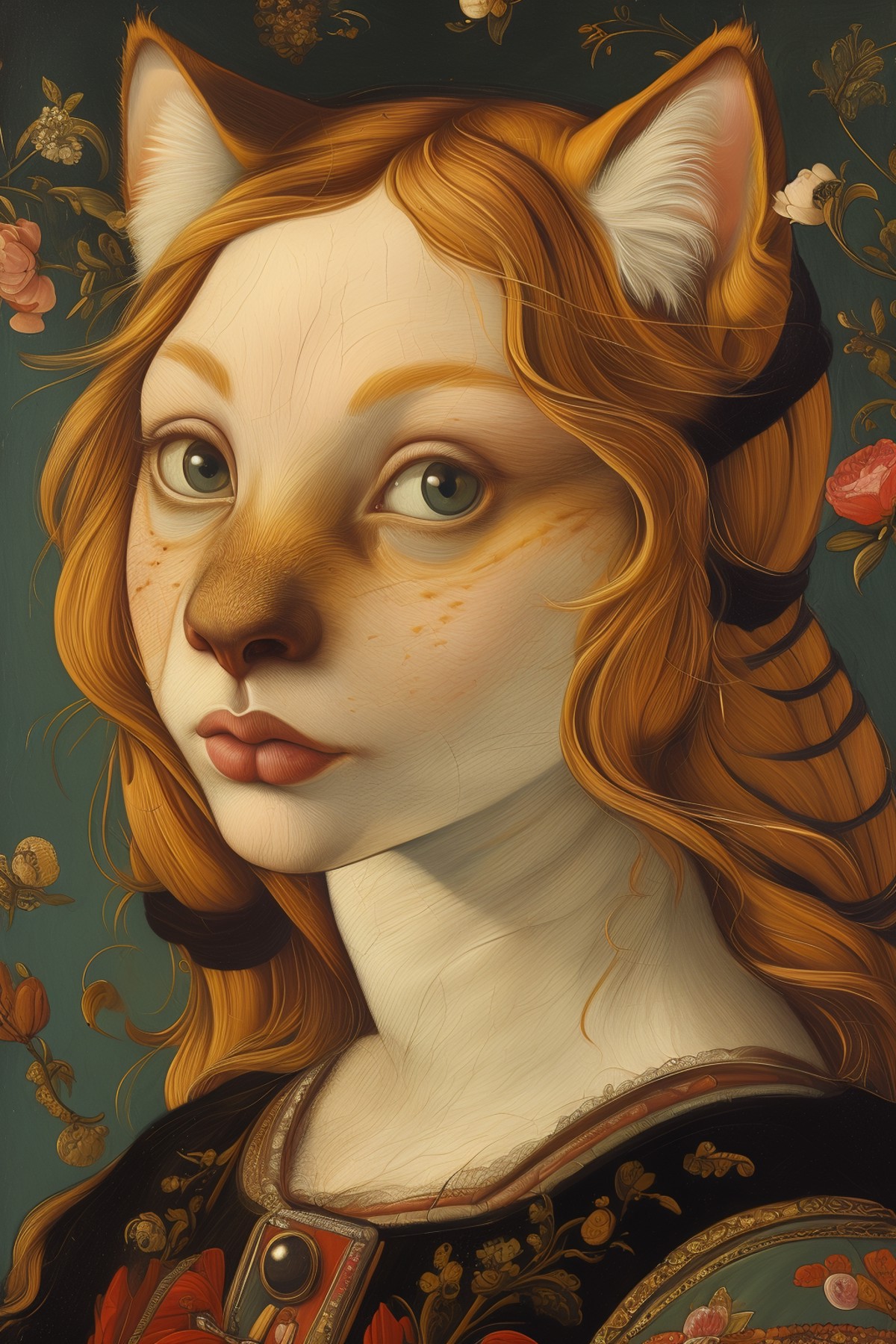 masterpiece,best quality,<lora:tbh117-:1>,portrait of cat,illustration painting ,style of Sandro Botticelli